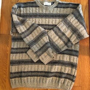 One day sale!!Bill Blass Gray and Black Striped Crewneck Sweater